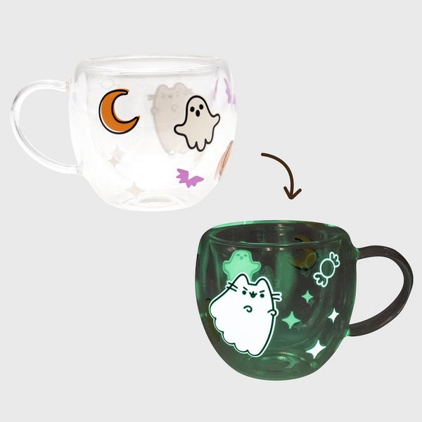 pusheen house plants glass mug with lid Pusheen Glow In The Dark Ghost Glass Mug – Gaming Outfitters