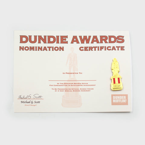 The Office Dundie Awards Certificate & Pin